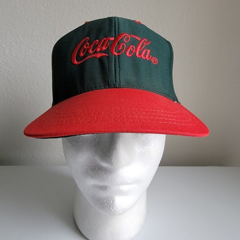 VINTAGE Coca Cola Hat Cap Snapback Green Red Soda Pop‎ Spell Out Logo Mens 90s
